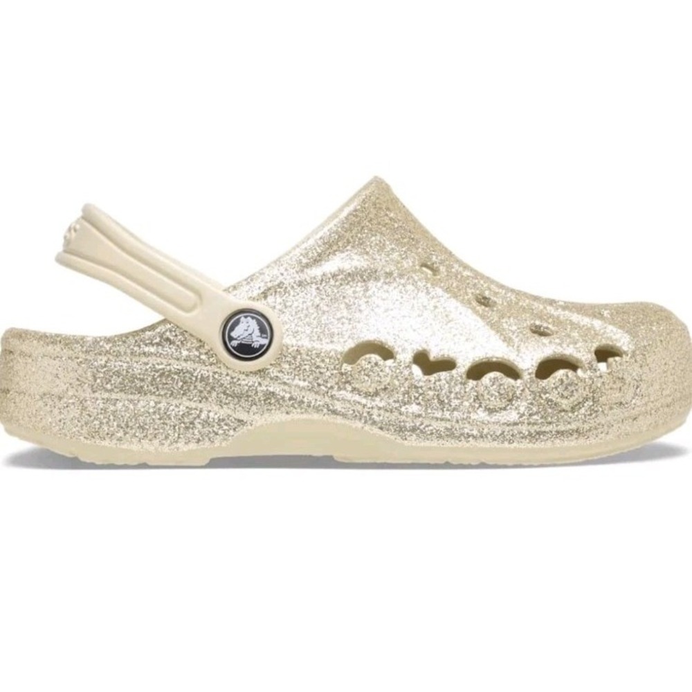 Crocs Big Kids J1 Baya Gold Glitter Clogs Youth Slip On Slides Boho